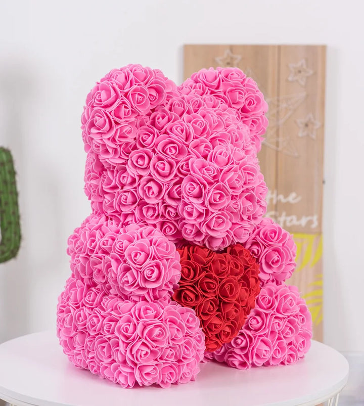 40cm PE Rose Bear Holding Heart – Valentine's Day Gift