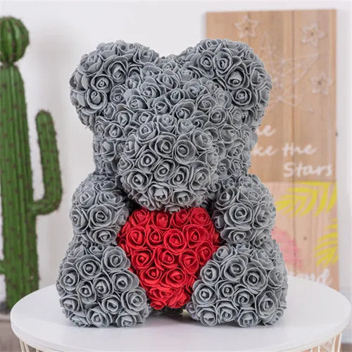 40cm PE Rose Bear Holding Heart – Valentine's Day Gift