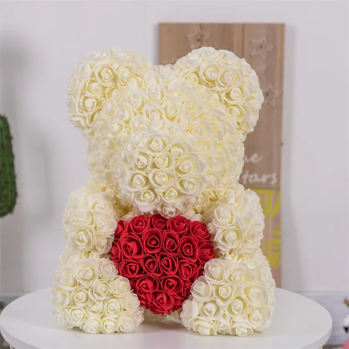 40cm PE Rose Bear Holding Heart – Valentine's Day Gift