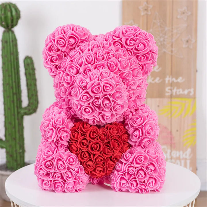 40cm PE Rose Bear Holding Heart – Valentine's Day Gift