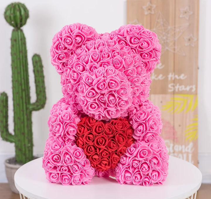 40cm PE Rose Bear Holding Heart – Valentine's Day Gift