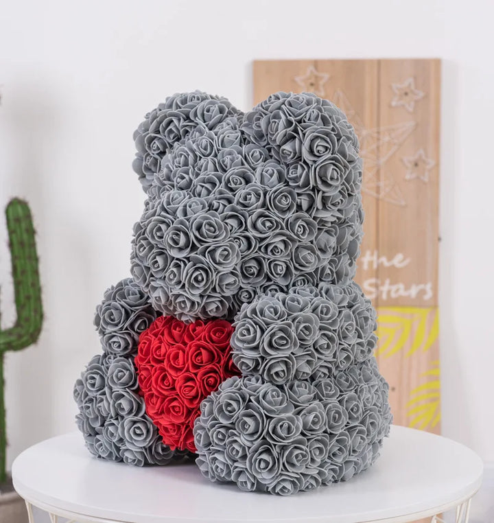 40cm PE Rose Bear Holding Heart – Valentine's Day Gift