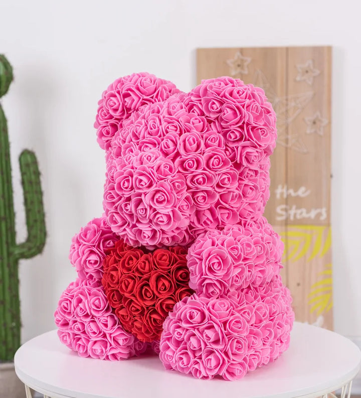 40cm PE Rose Bear Holding Heart – Valentine's Day Gift