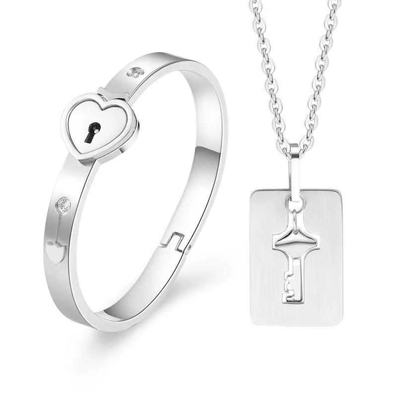 Lock Bracelet & Necklace – Couples Valentine's Gift