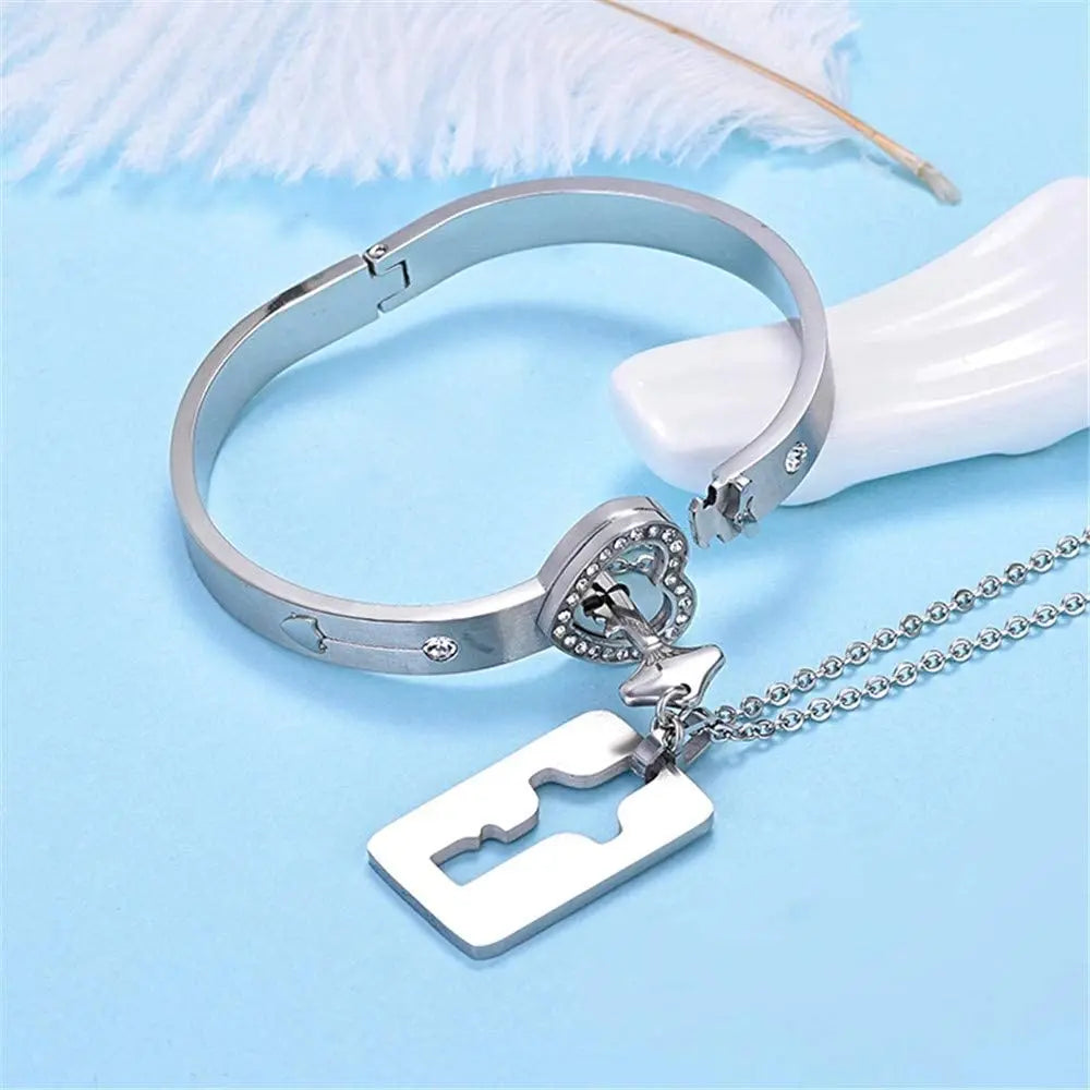 Lock Bracelet & Necklace – Couples Valentine's Gift