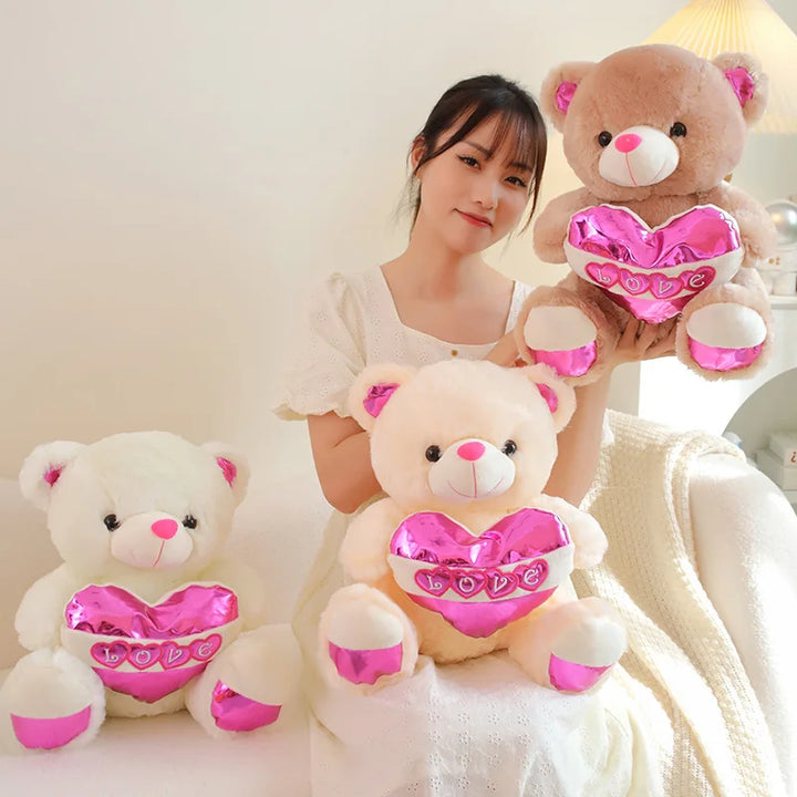 40cm Kawaii Sequin Love Teddy Bear Plush – Valentine's Gift