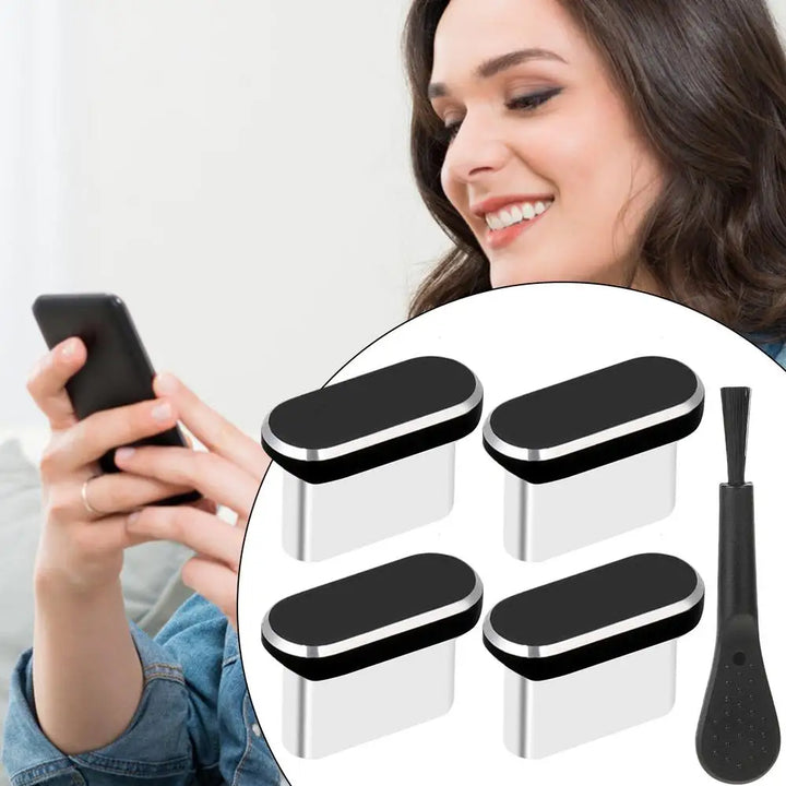 4Pcs USB-C Dust Plugs with Cleaning Brush for Phones