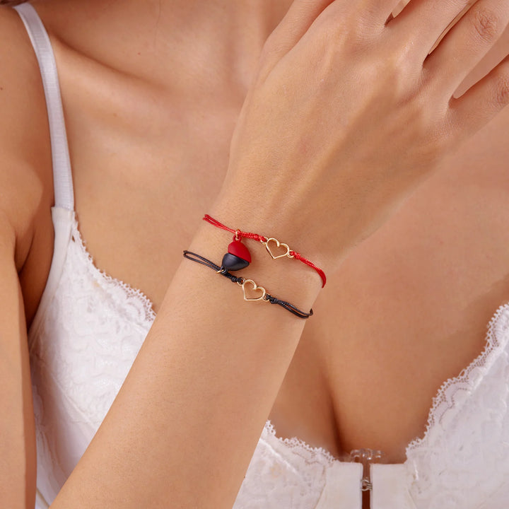 Love Heart Magnetic Couple Bracelets – Adjustable Red Rope