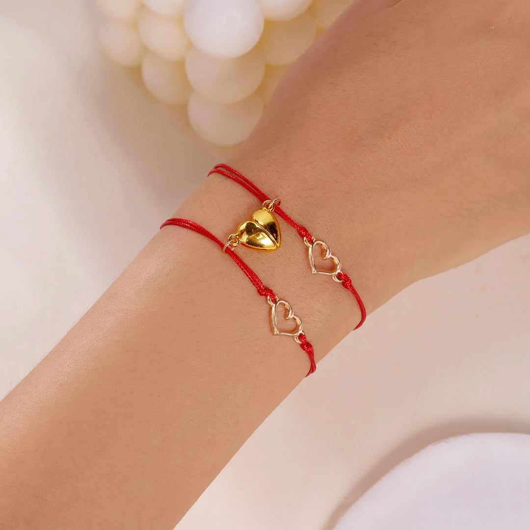 Love Heart Magnetic Couple Bracelets – Adjustable Red Rope