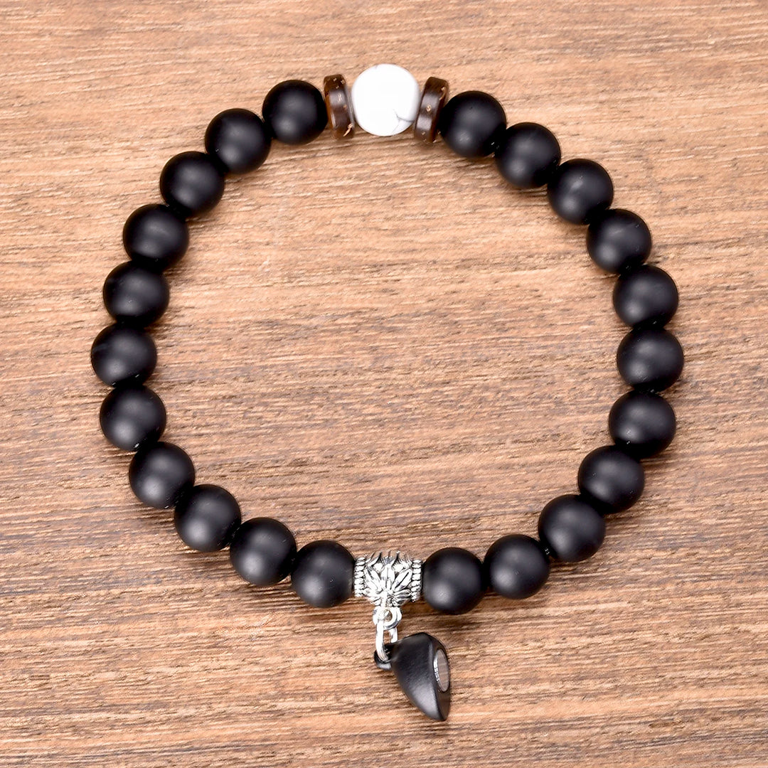 2PCS Howlite & Onyx Heart Couple Bracelets – Valentine's Day Gift