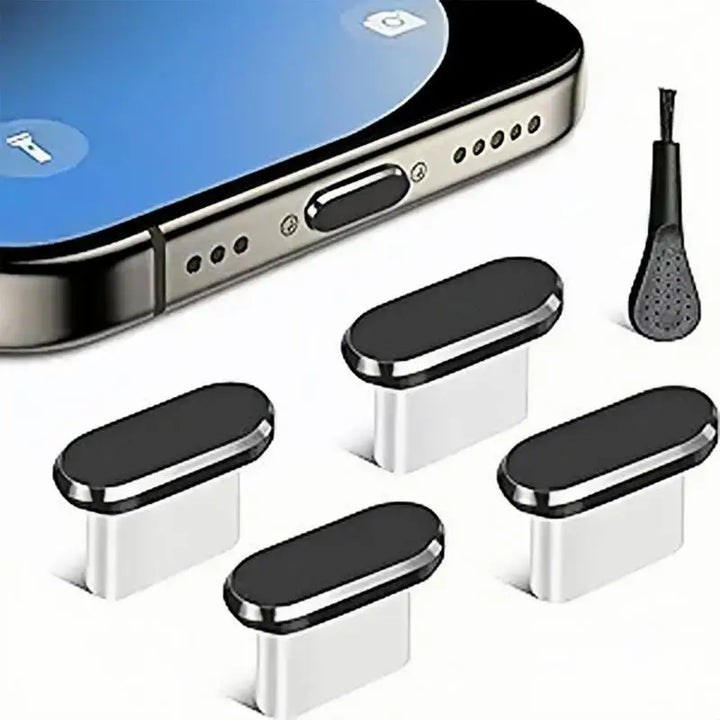 4Pcs USB-C Dust Plugs with Cleaning Brush for Phones