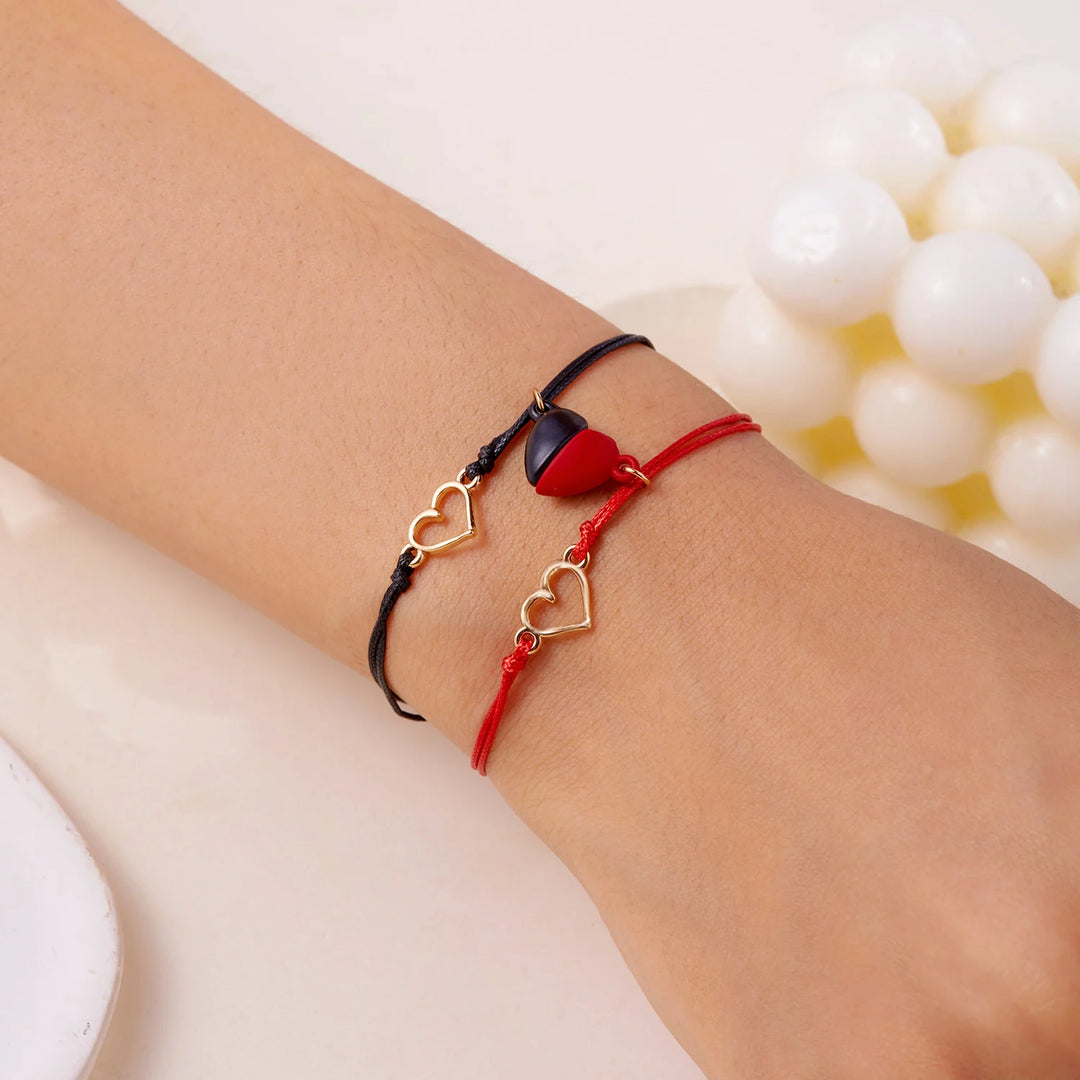 Love Heart Magnetic Couple Bracelets – Adjustable Red Rope