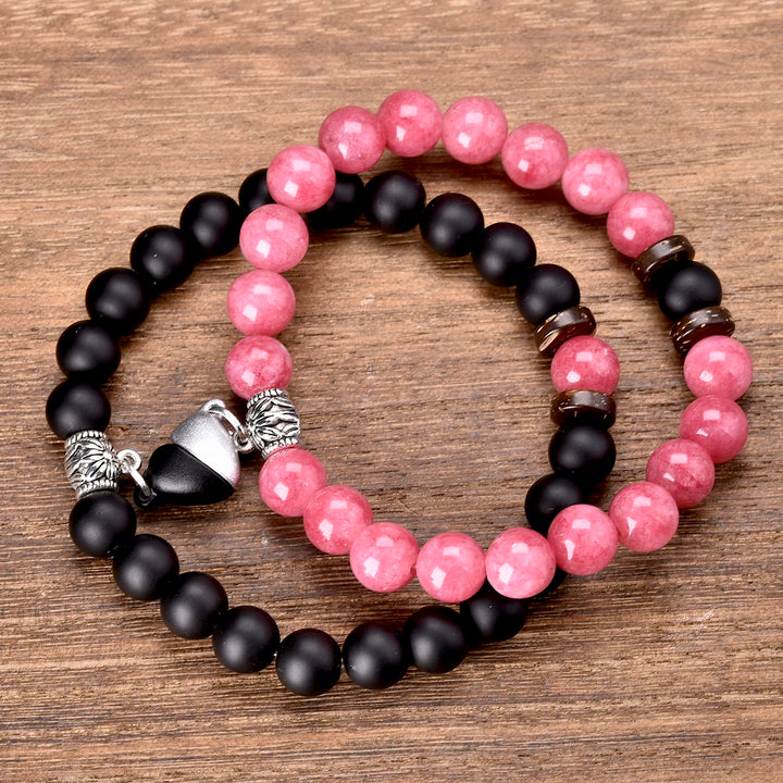 2PCS Howlite & Onyx Heart Couple Bracelets – Valentine's Day Gift