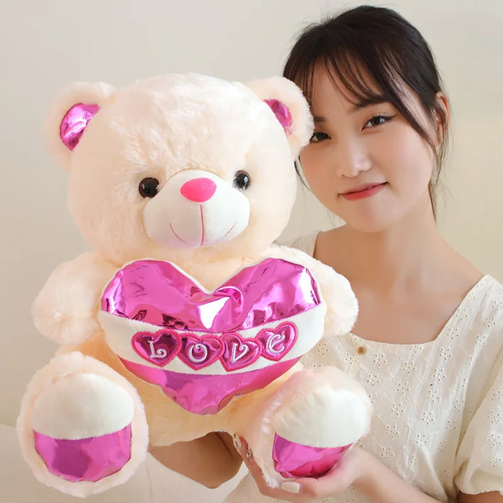 40cm Kawaii Sequin Love Teddy Bear Plush – Valentine's Gift