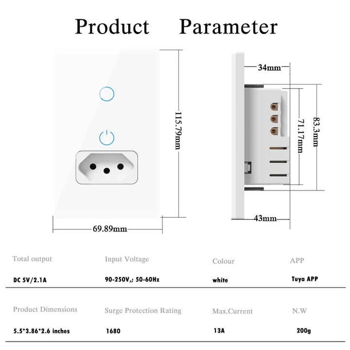 WiFi Smart Tuya Brazil Light Switch & Outlet – Alexa/Google Home