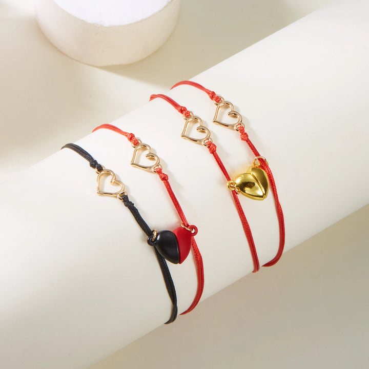 Love Heart Magnetic Couple Bracelets – Adjustable Red Rope