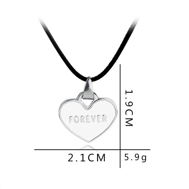 Black & White 'I Love You Forever' Heart Couple Necklace Set