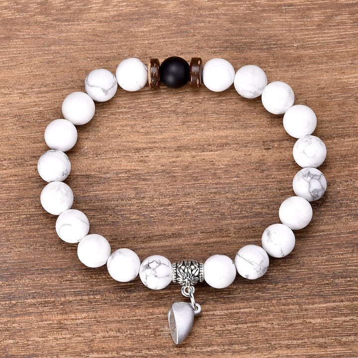 2PCS Howlite & Onyx Heart Couple Bracelets – Valentine's Day Gift