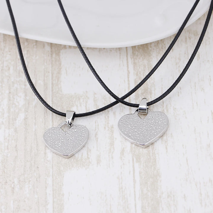 Black & White 'I Love You Forever' Heart Couple Necklace Set