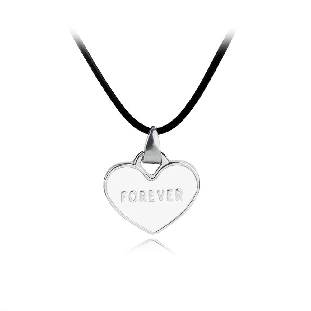 Black & White 'I Love You Forever' Heart Couple Necklace Set