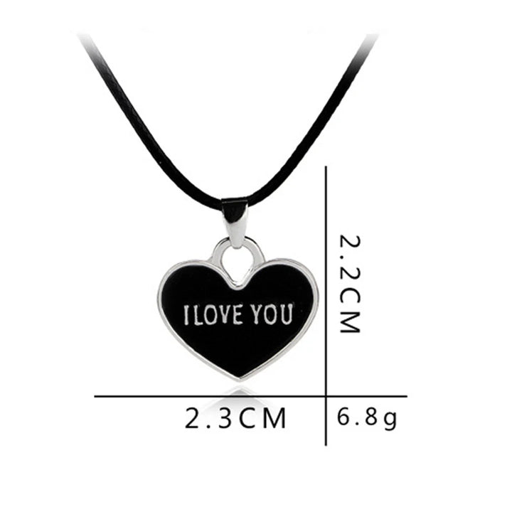 Black & White 'I Love You Forever' Heart Couple Necklace Set