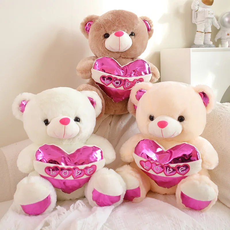 40cm Kawaii Sequin Love Teddy Bear Plush – Valentine's Gift