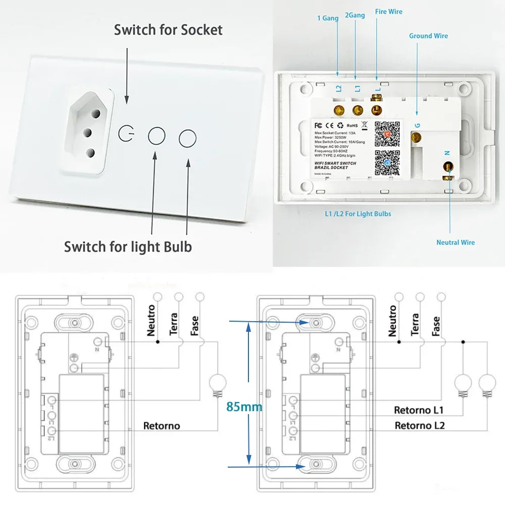 WiFi Smart Tuya Brazil Light Switch & Outlet – Alexa/Google Home