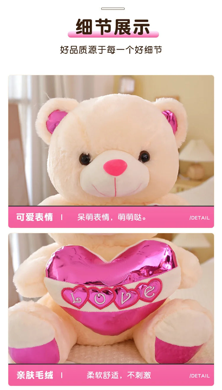 40cm Kawaii Sequin Love Teddy Bear Plush – Valentine's Gift